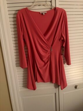 Chaus Coral-Pink Draped Surplice Tunic